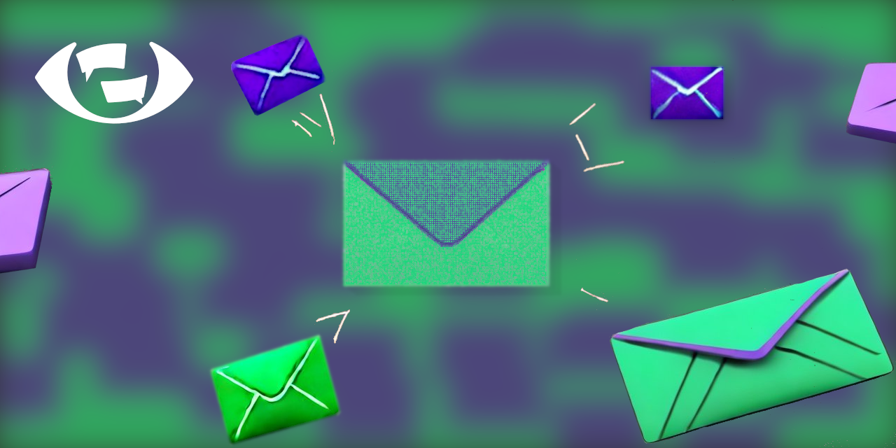 Mehrere Briefe vor lila/grünem Hintergrund. Links oben das Logo der ChatkontrolleSTOPPEN-Kampagne. Bild: Konstantin Macher CC-BY 4.0